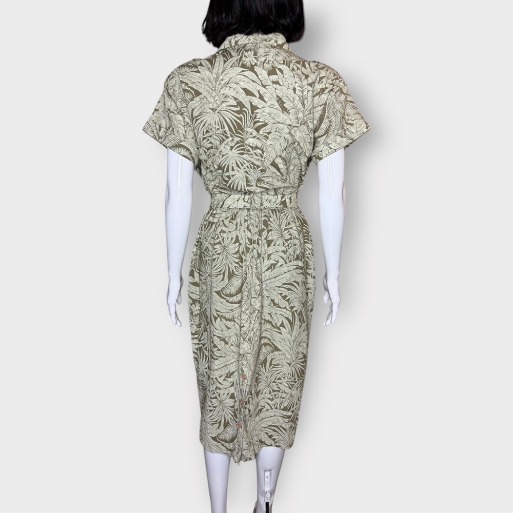 Vintage Late 1970s Early 80s Green Tropical Print Cotton Midi Dress - Picture 7 of 8